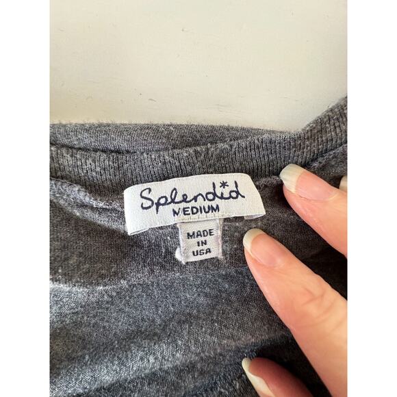 Splendid Dark Heather Gray Light Weight Long Sleeve Deep VNeck Sweater Top Med - Picture 5 of 10